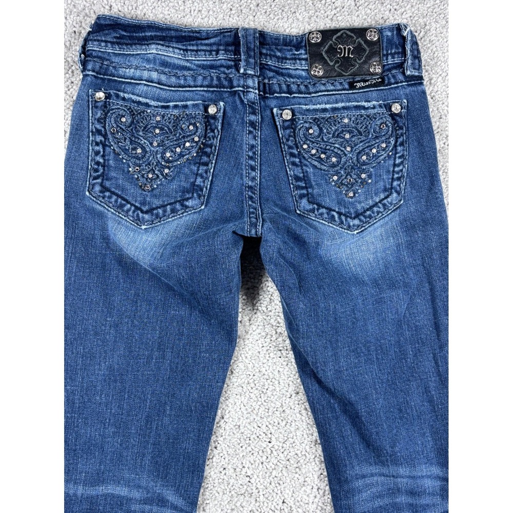Miss Me Jeans Womens Size 27 Boot Cut Denim Dark Wash Embellished Pockets‎